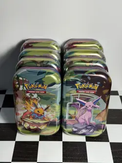 Pokemon Prismatic Evolutions Complete Set of 8 Mini Tins SEALED - Image 1