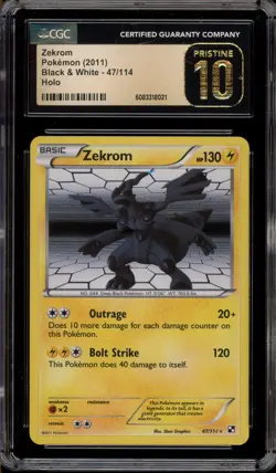 Pokemon Zekrom Black & White Holo Rare #47 CGC 10 Pristine - Image 1