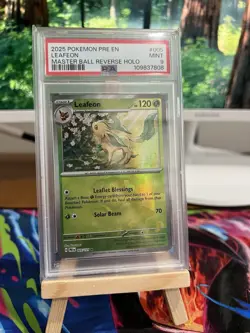 2025 Pokemon Prismatic Evolutions Leafeon - Master Ball Reverse Holo #005 PSA 9 - Image 1