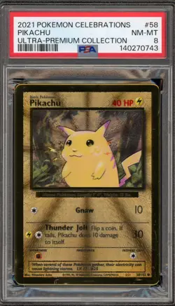 Pokemon Pikachu Celebrations Ultra-Premium Coll. Gold Metal Promo #58 PSA 8 - Image 1