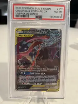 PSA 8 - 2019 Greninja & Zoroark GX 107/214 Sm-Unbroken Bonds Holo Pokemon - Image 1