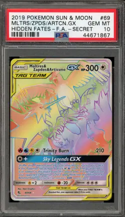 Pokemon Moltres & Zapdos & Articuno GX Hidden Fates Secret Rare #69 PSA 10 - Image 1