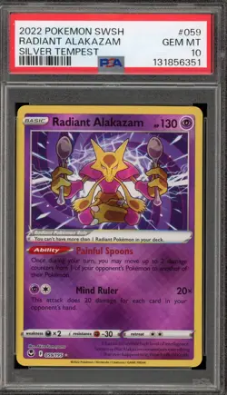 Pokemon Radiant Alakazam Silver Tempest Holo Rare #059 PSA 10 Gem Mint - Image 1