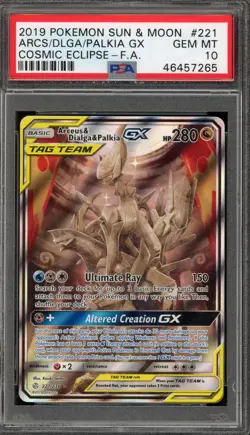 Pokemon Arceus & Dialga & Palkia GX Cosmic Eclipse Full Alt Art #221 PSA 10 - Image 1