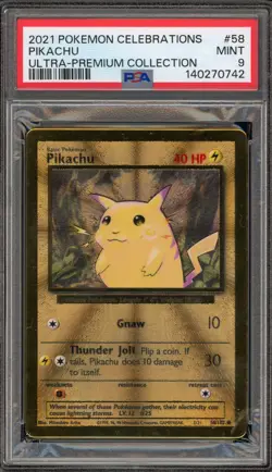 Pokemon Pikachu Celebrations Ultra-Premium Coll. Gold Metal Promo #58 PSA 9 Mint - Image 1