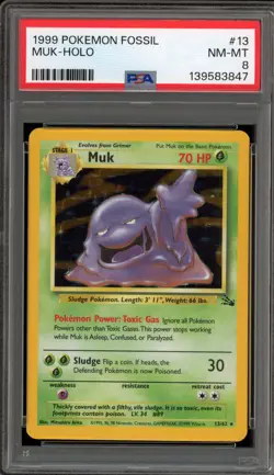 Pokemon Muk Fossil Unlimited Holo Rare #13 PSA 8 - Image 1