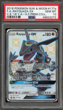 Pokemon Rayquaza GX Hidden Fates Premium Coll. Full Alt Art Promo #177a PSA 10 - Image 1