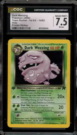 Pokemon Dark Weezing Team Rocket 1st Ed Holo #14 Printer Hickey Error CGC 7.5 - Image 1