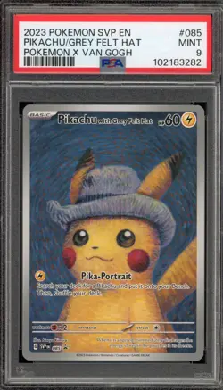 Pokemon Pikachu with Grey Felt Hat Van Gogh Full Art Promo SVP EN 085 PSA 9 Mint - Image 1