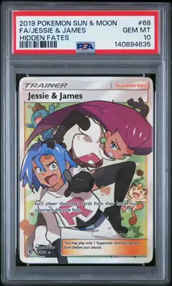 2019 POKEMON SUN & MOON HIDDEN FATES #68 FULL ART/JESSIE & JAMES PSA 10 - Image 1