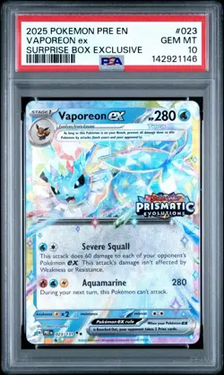 Pokemon TCG Prismatic Evolutions Vaporeon EX Card 023/131 Stamped - PSA 10 - Image 1