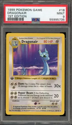 Pokemon Dragonair Base Set "Rainbow Text Error" 1st Edition Rare #18 PSA 9 Mint - Image 1