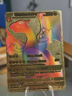 Pokemon TCG Rainbow Charizard GX - Gold Foil Fan Art, 150/147: Mint Condition - Image 1