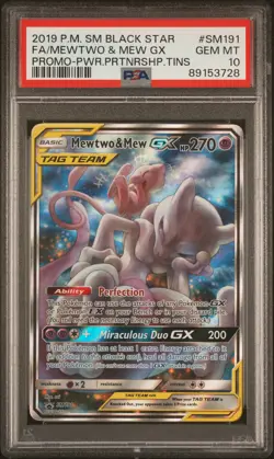 2019 Pokemon Mewtwo & Mew Gx Full Art #SM191 PSA 10 Power Partnership Tin BSP - Image 1