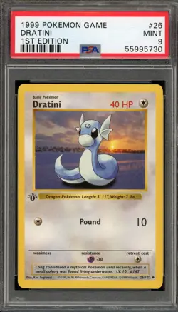 Pokemon Dratini Base Set Shadowless 1st Edition #26 PSA 9 Mint - Image 1