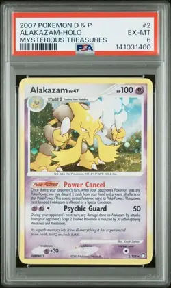 2007 POKEMON DIAMOND & PEARL MYSTERIOUS TREASURES #2 ALAKAZAM-HOLO PSA 6 - Image 1