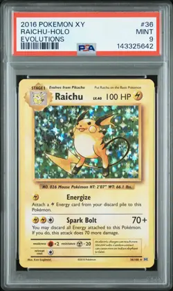 2016 POKEMON XY EVOLUTIONS #36 RAICHU-HOLO PSA 9 - Image 1