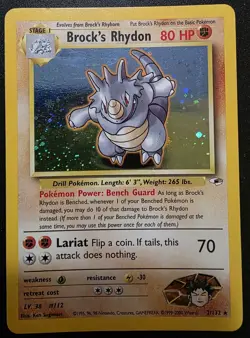 Brock's Rhydon Holo SWIRL 2/132 Gym Heroes Unlimited Pokemon 2000 WOTC - Image 1