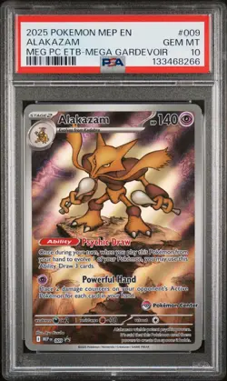 2025 POKEMON MEGA EVOLUTION POKEMON CENTER ETB PROMO #009 ALAKAZAM PSA 10 - Image 1