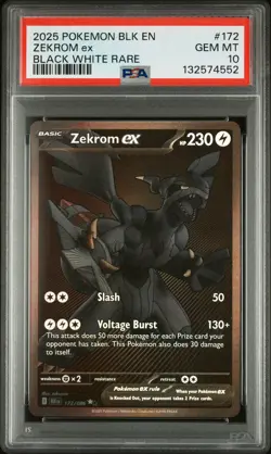 2025 Pokemon Black Bolt Zekrom Ex #172 GEM MT PSA 10 Black White Rare - Image 1