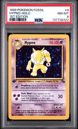 Hypno Holo 8/62 1st Edition Fossil Pokemon PSA 8 *322 - Image 1