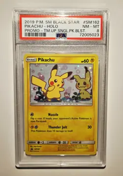 2019 POKEMON BLACK STAR PIKACHU HOLO PROMO TEAM UP #SM162 PSA 8 - Image 1