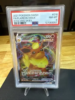 2021 Pokemon Flareon VMAX 018/203 SWSH07: Evolving Skies Holo PSA 8 - Image 1