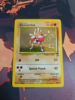 Pokemon TCG Card Hitmonchan Holo Rare Card 8/130 Base Set 2 -SWIRL- MP - Image 1