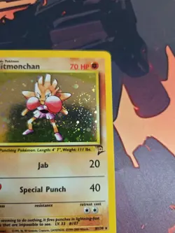 Pokemon TCG Card Hitmonchan Holo Rare Card 8/130 Base Set 2 -SWIRL- MP - Image 2