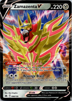 Zamazenta V - 098/159 - Pokemon Crown Zenith Sword & Shield Ultra Rare Card NM - Image 1