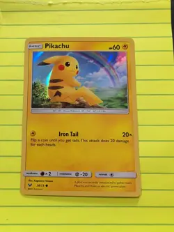 2017 Pikachu Holo Pokemon Trading Card 28/73 Holo Pikachu Card Rainbow - Image 1