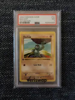 1999 Pokemon Machop Base Set 1st Edition Shadowless Card 52/102 PSA 7 - Image 1