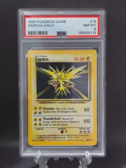 1999 Pokemon Base Set Unlimited #16 Zapdos Holo PSA 8 - Image 1