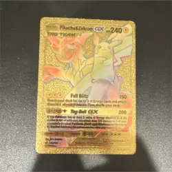 Pokemon Pikachu & Zekrom GX TAG TEAM Gold Metal Secret Rare SM168 240HP - Image 1