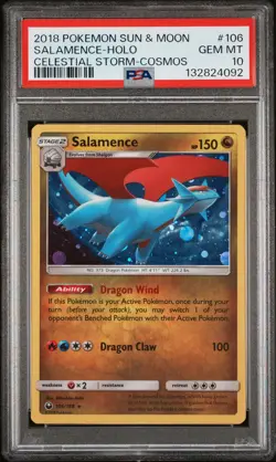 2018 POKEMON SUN & MOON CELESTIAL STORM COSMOS #106 SALAMENCE-HOLO PSA 10 - Image 1