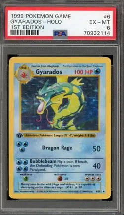 Pokemon Gyarados Base Set Shadowless 1st Edition Holo Rare #6 PSA 6 - Image 1