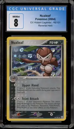 Pokemon Nuzleaf EX Hidden Legends Reverse Holo #45 CGC 8 - Image 1