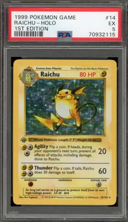 Pokemon Raichu Base Set Shadowless 1st Edition Holo Rare #14 PSA 5 - Image 1