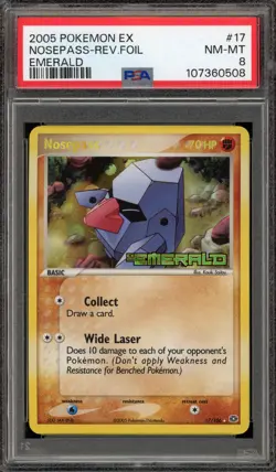 Pokemon Nosepass EX Emerald Reverse Holo Rare #17 PSA 8 - Image 1