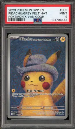 Pokemon Pikachu with Grey Felt Hat Van Gogh Full Art Promo SVP EN 085 PSA 9 Mint - Image 1