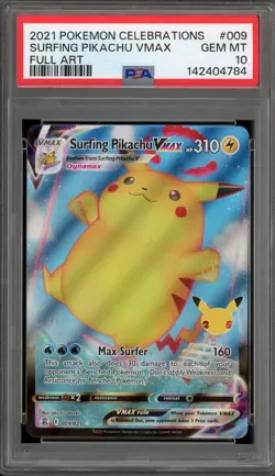 Pokemon Surfing Pikachu VMAX Celebrations Full Art #009 PSA 10 Gem Mint - Image 1
