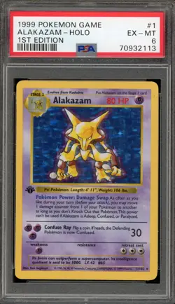Pokemon Alakazam Base Set Shadowless 1st Edition Holo Rare #1 PSA 6 - Image 1