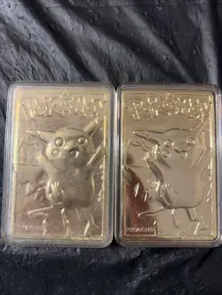 2 Pokemon Pikachu 23k Gold Plated Trading Card 1999 Burger King With Cases - Image 1