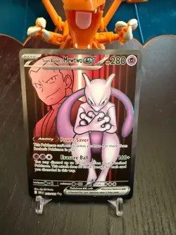 Pokemon TCG Destined Rivals Team Rockets Mewtwo EX Ultra Rare Card 213/182 - Image 1