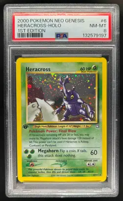 2000 Pokemon Neo Genesis 1st Edition Heracross Holo #6/111 PSA 8 - Image 1