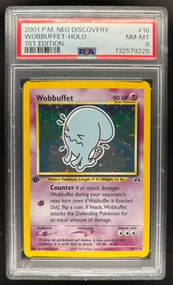 2001 Pokemon Neo Discovery 1st Edition Wobbuffet Holo #16/75 PSA 8 - Image 1