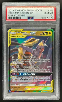 2019 Pokemon Unified Minds Garchomp Giratina Tag Team Holo #146/236 PSA 10 - Image 1