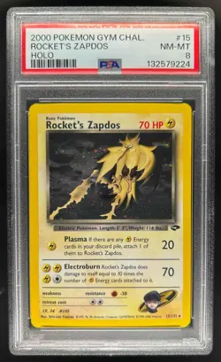 2000 Pokemon Gym Challenge Rocket's Zapdos Holo #15/132 PSA 8 - Image 1