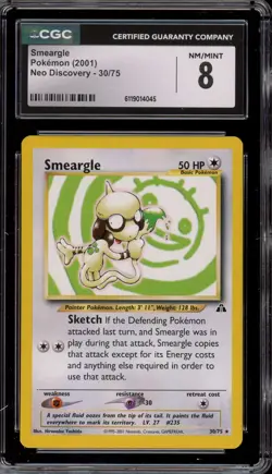 Pokemon Smeargle Neo Discovery Unlimited Rare #30 CGC 8 - Image 1