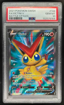 2021 Pokemon SWSH Battle Styles Victini V #144/163 PSA 10 - Image 1